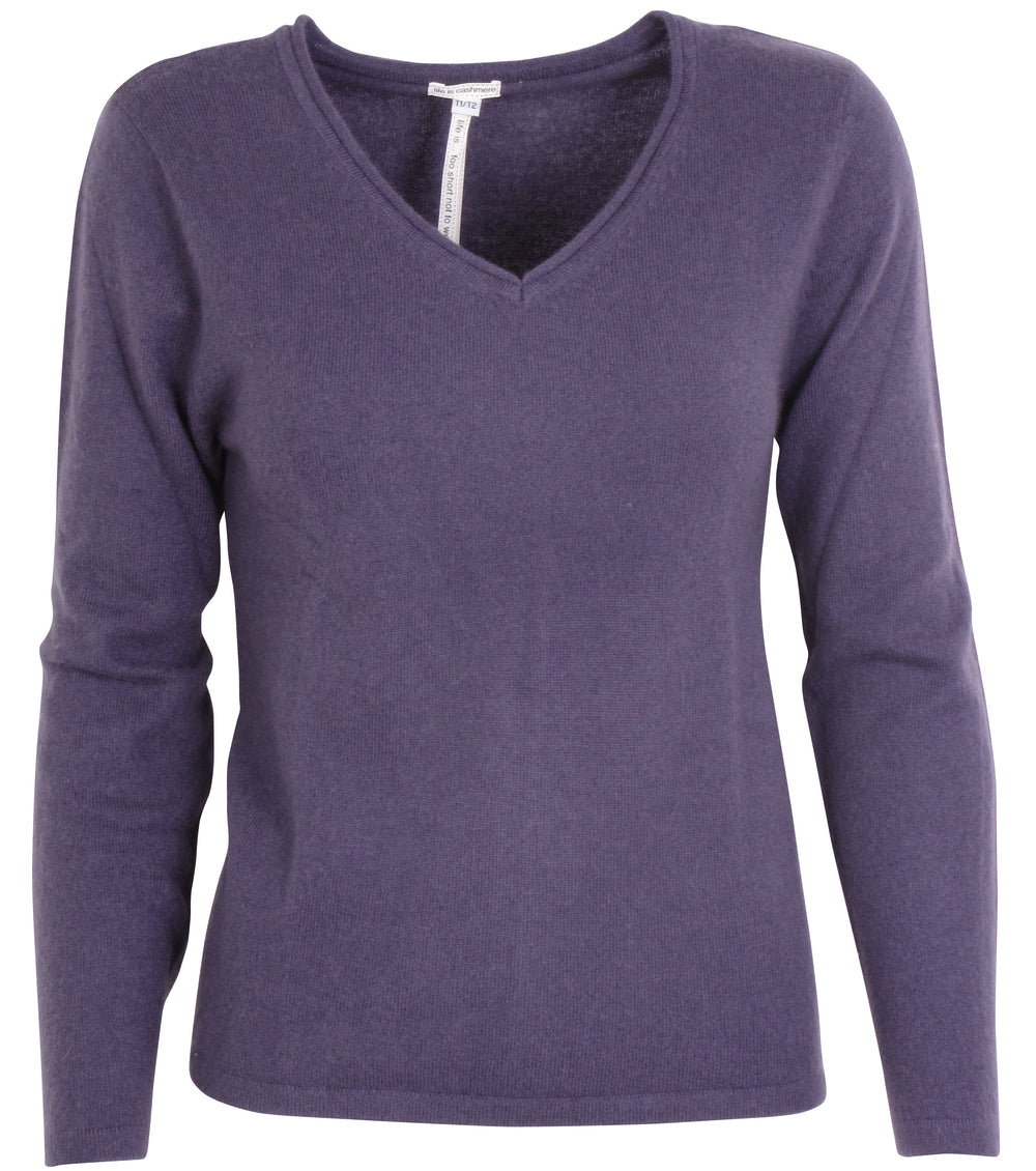 Cashmere V-neck m. rullekant - Sigrid