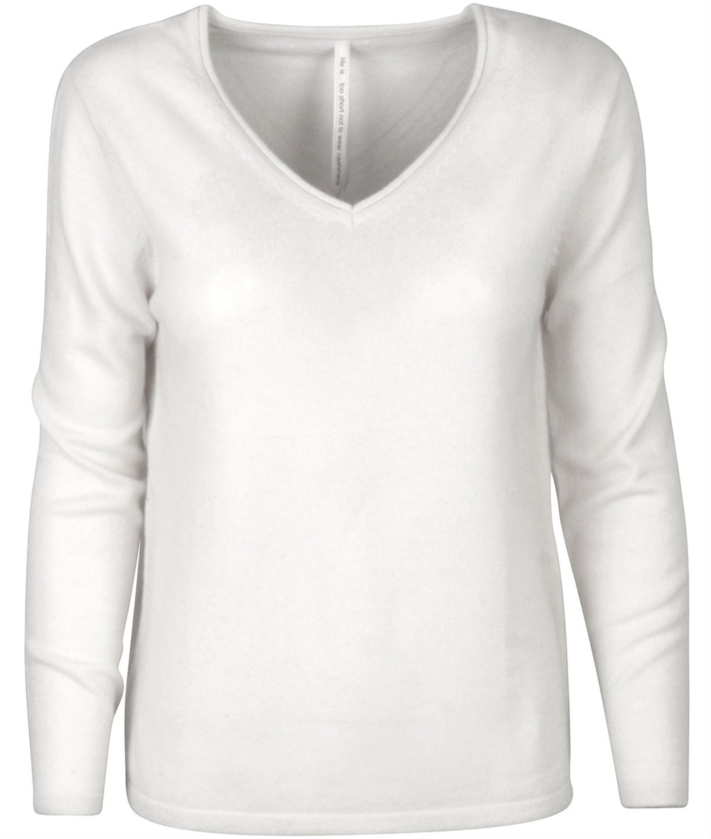 Cashmere V-neck m. rullekant - Sigrid